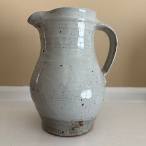 Vintage Studio Pottery Stoneware Pitcher | Speckled Grey Glaze | Signed Base | R